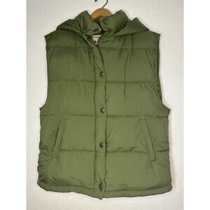 American Eagle Vest Woman’s Forest Green Hooded Puffer Pockets Oversized Small